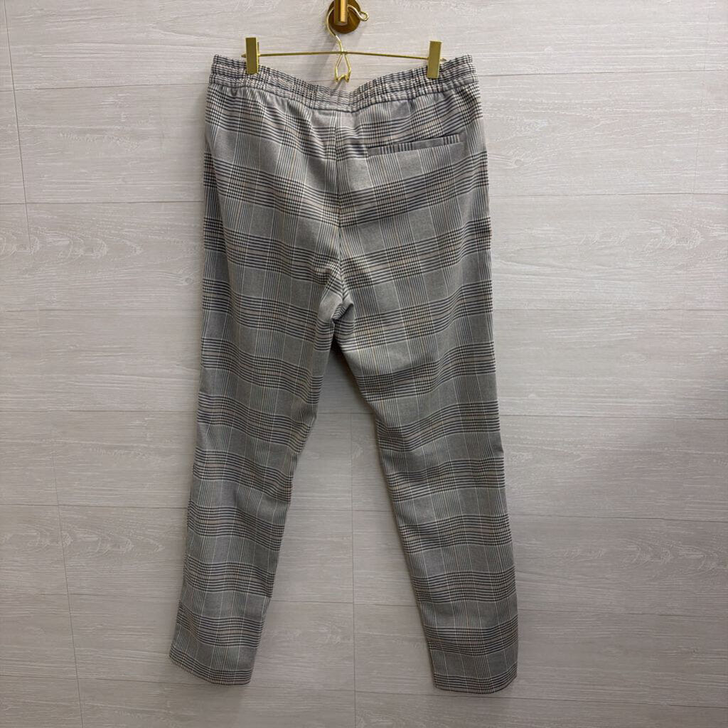 Grey/ Black Plaid Straight Leg Pull On Pants Small