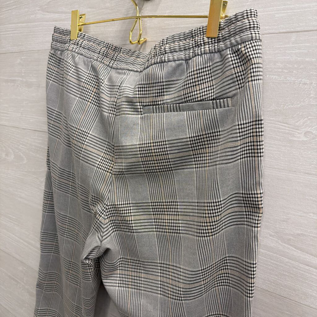 Grey/ Black Plaid Straight Leg Pull On Pants Small