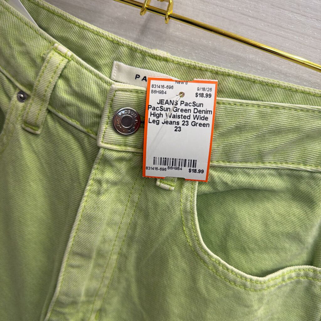 PacSun Green Denim High Waisted Wide Leg Jeans 23