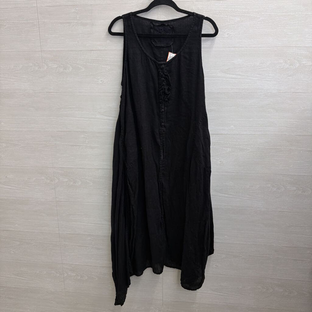 Cheyenne Black 100% Linen Split Sleeveless Maxi Top Small/ Medium