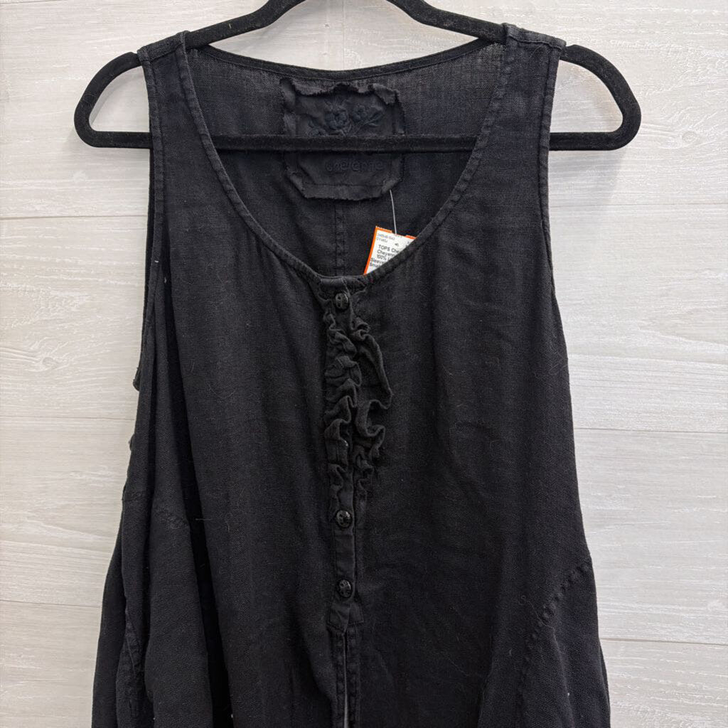 Cheyenne Black 100% Linen Split Sleeveless Maxi Top Small/ Medium