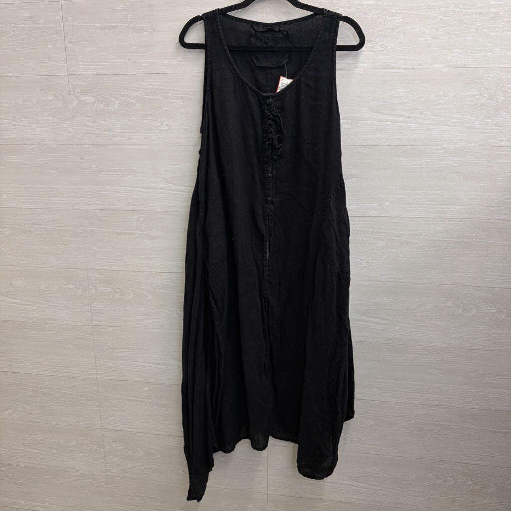 Cheyenne Black 100% Linen Split Sleeveless Maxi Top Small/ Medium