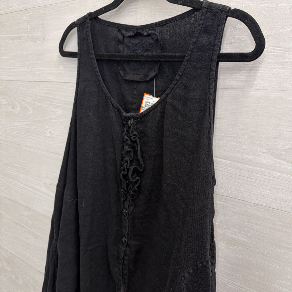 Cheyenne Black 100% Linen Split Sleeveless Maxi Top Small/ Medium