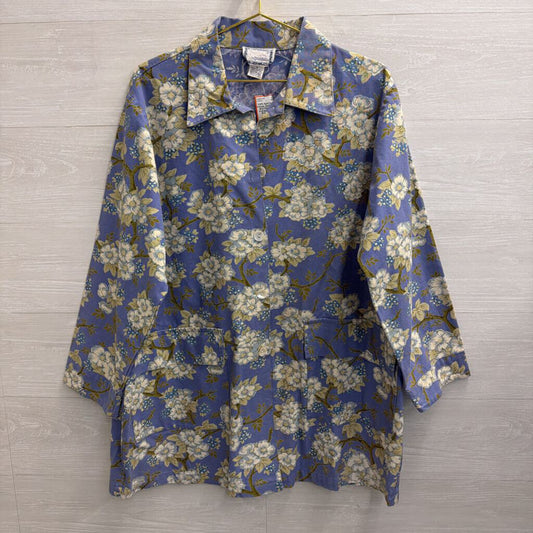 Vintage April Cornell Blue Floral Print Oversized Jacket Small