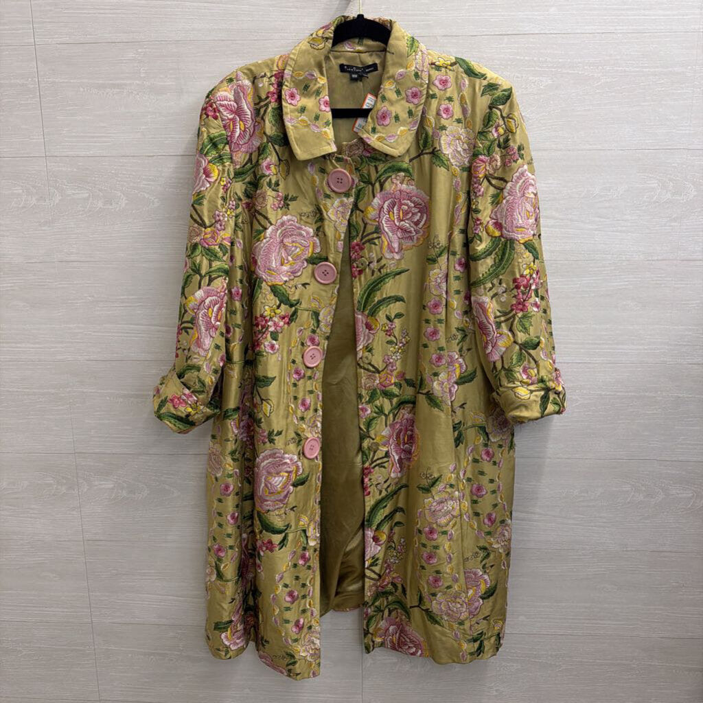 ECI New York Green/ Pink Embroidered Floral Silk Jacket 18W