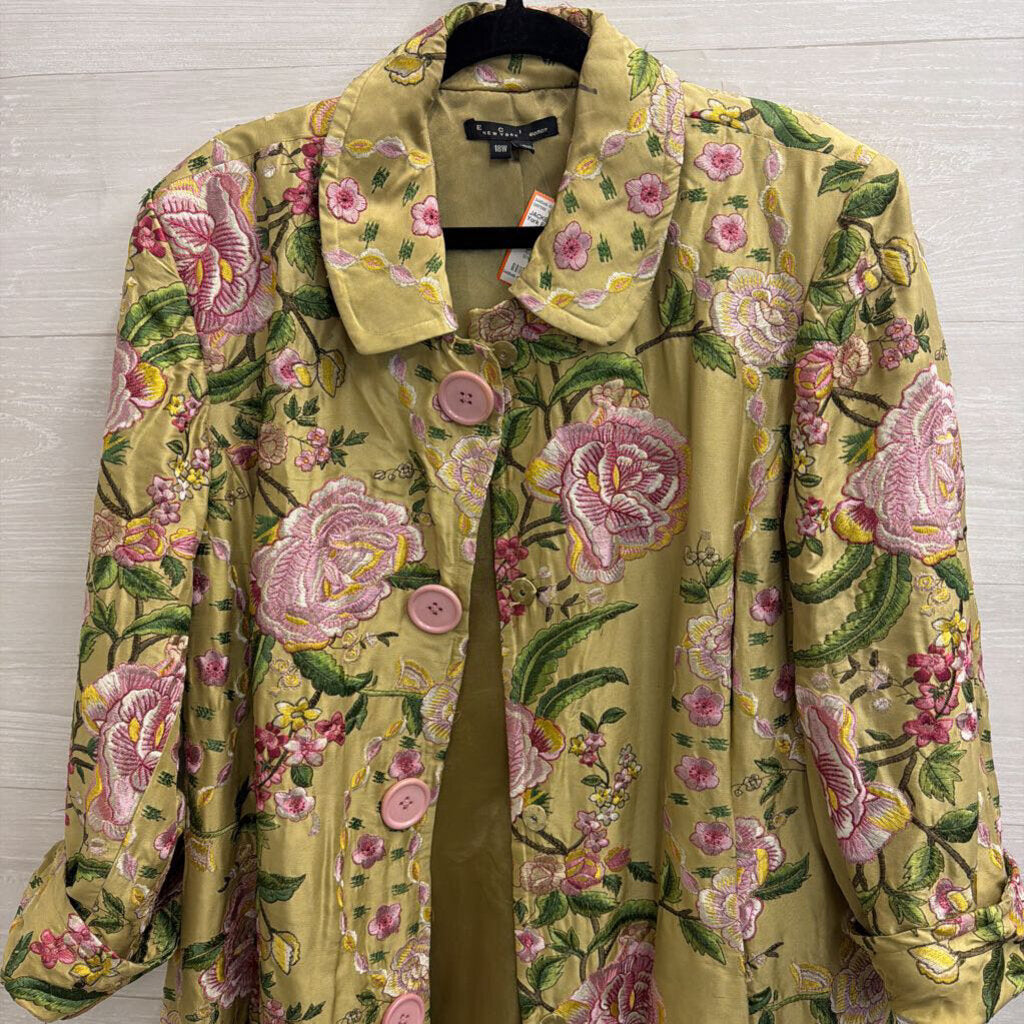 ECI New York Green/ Pink Embroidered Floral Silk Jacket 18W