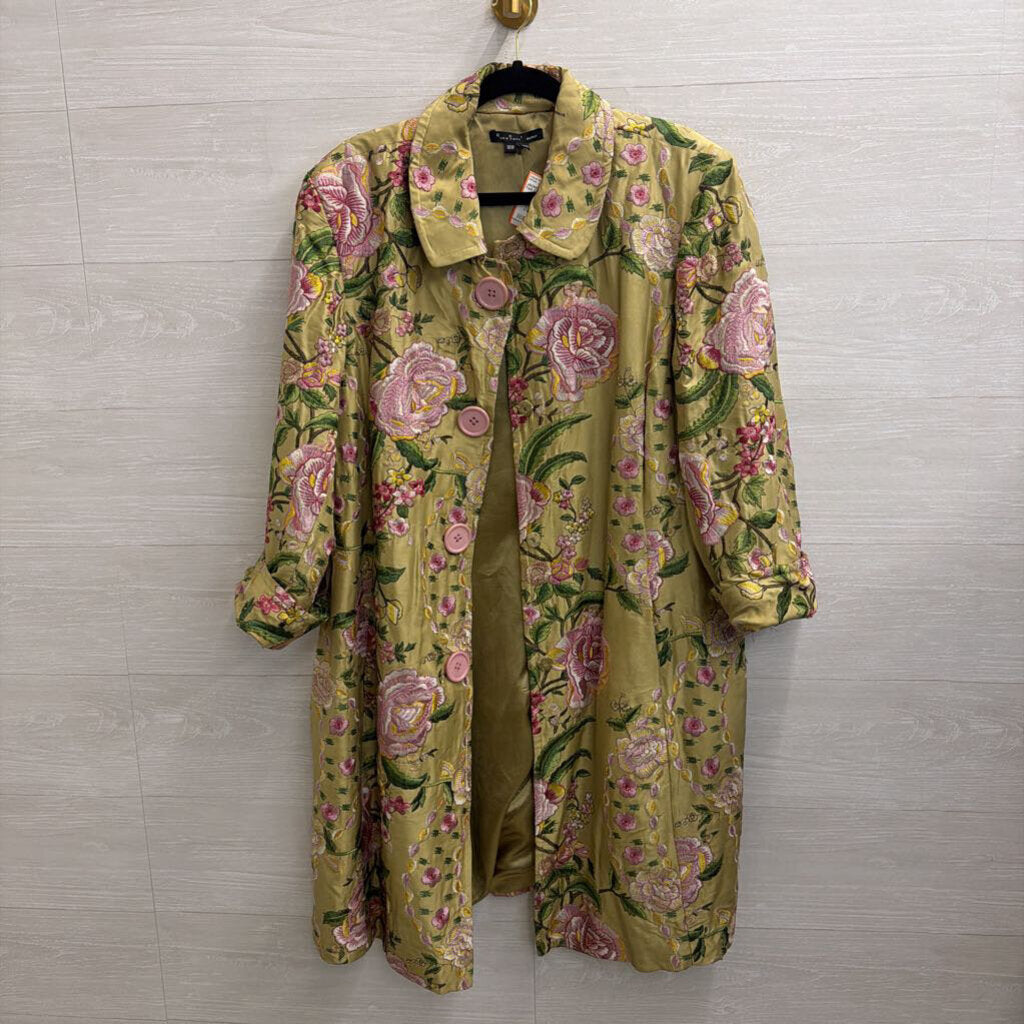 ECI New York Green/ Pink Embroidered Floral Silk Jacket 18W