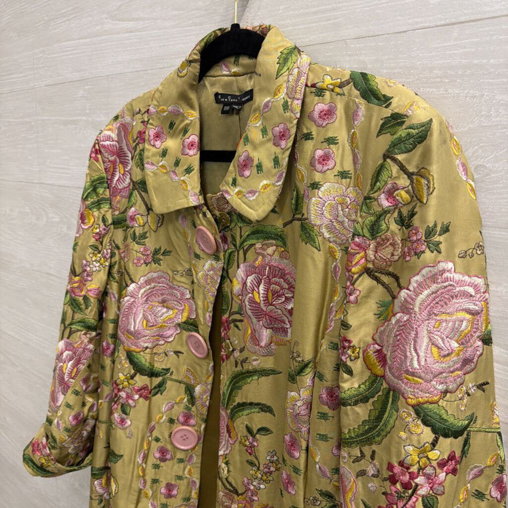 ECI New York Green/ Pink Embroidered Floral Silk Jacket 18W