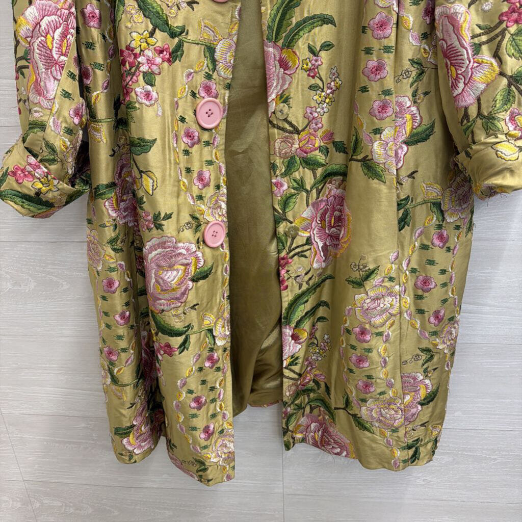 ECI New York Green/ Pink Embroidered Floral Silk Jacket 18W