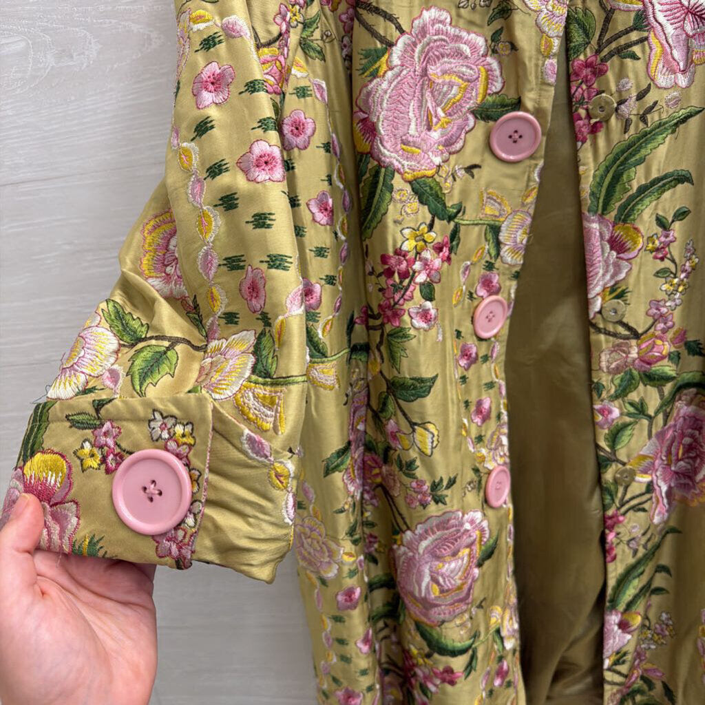 ECI New York Green/ Pink Embroidered Floral Silk Jacket 18W