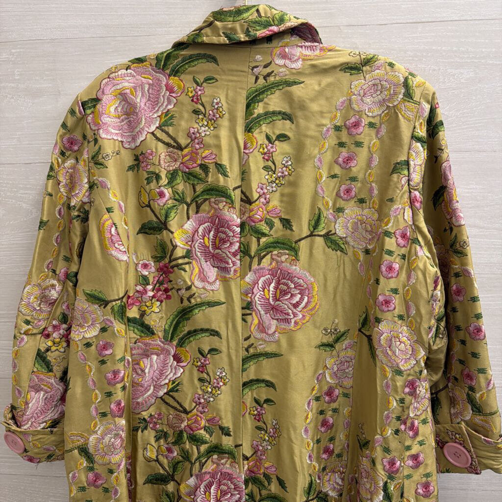 ECI New York Green/ Pink Embroidered Floral Silk Jacket 18W