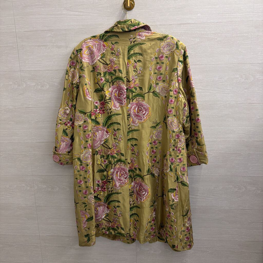 ECI New York Green/ Pink Embroidered Floral Silk Jacket 18W