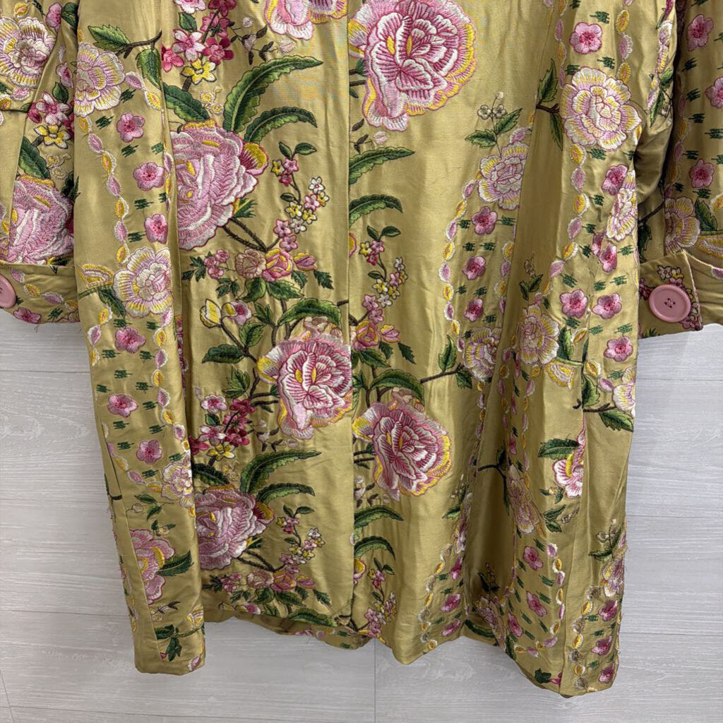 ECI New York Green/ Pink Embroidered Floral Silk Jacket 18W