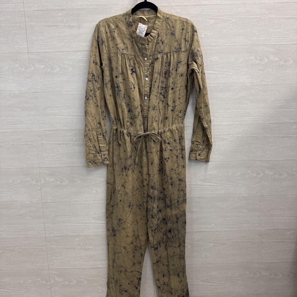 Matta Brown/ Navy Tie Dye Print Long Sleeve Jumpsuit Medium