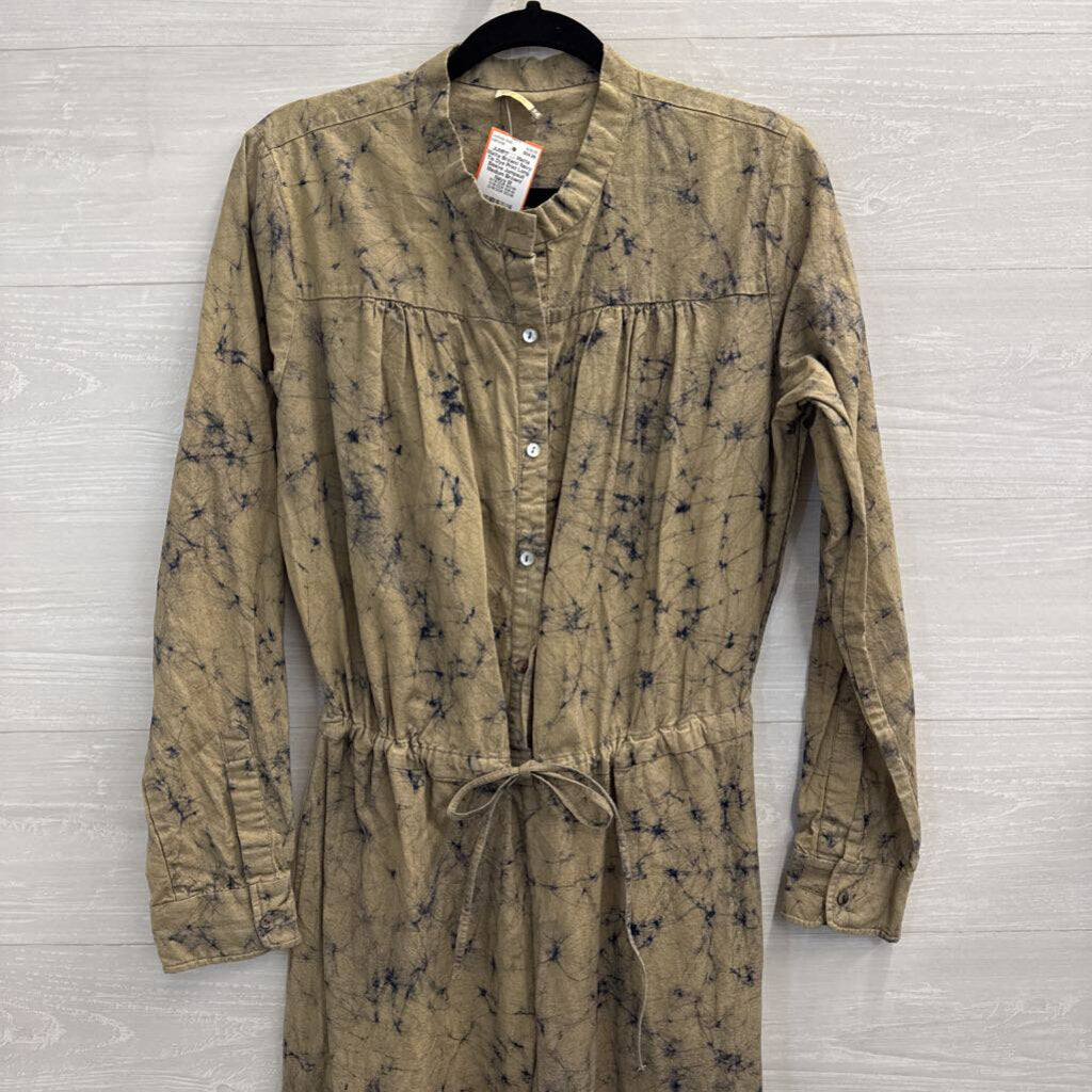 Matta Brown/ Navy Tie Dye Print Long Sleeve Jumpsuit Medium