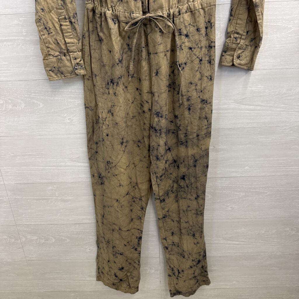 Matta Brown/ Navy Tie Dye Print Long Sleeve Jumpsuit Medium