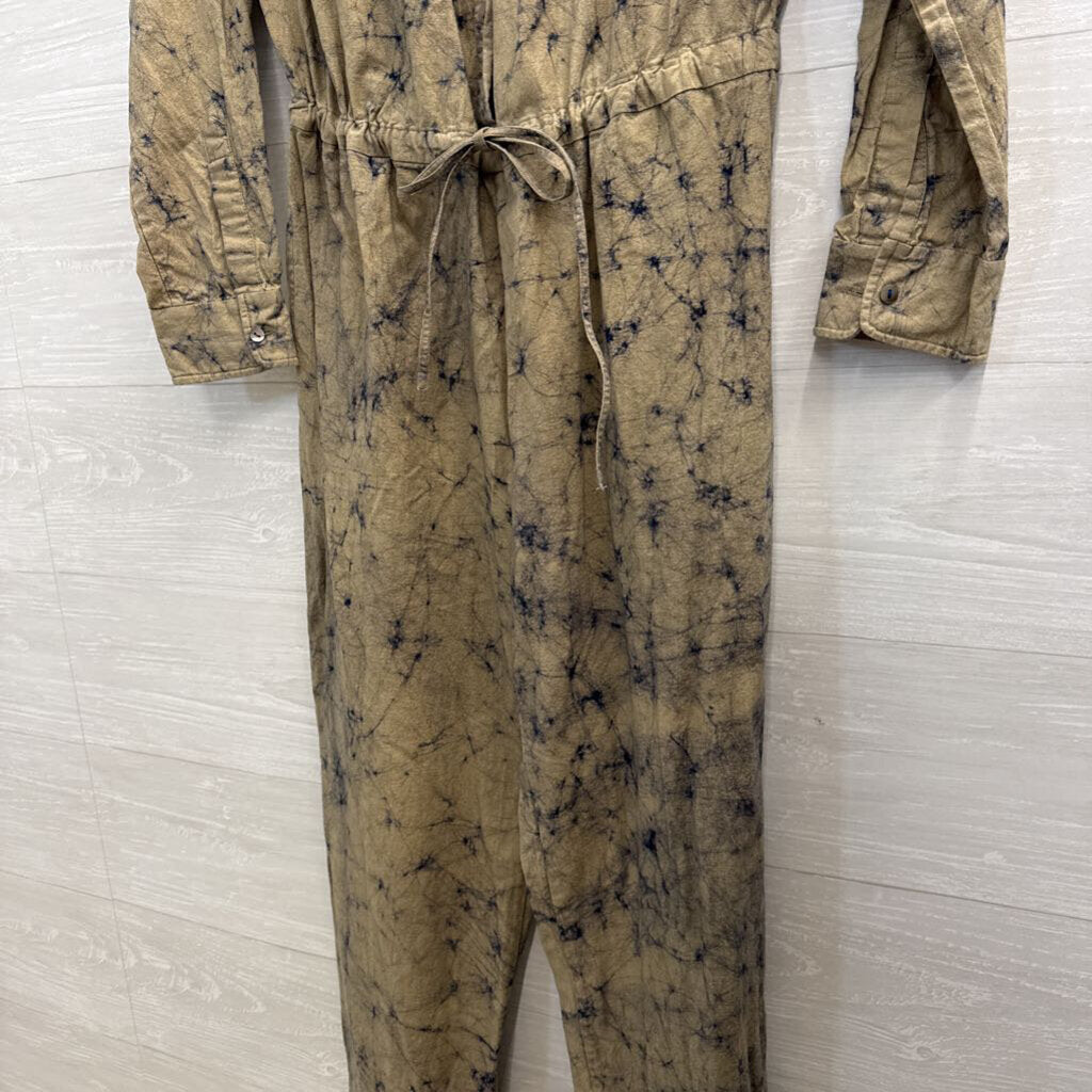 Matta Brown/ Navy Tie Dye Print Long Sleeve Jumpsuit Medium