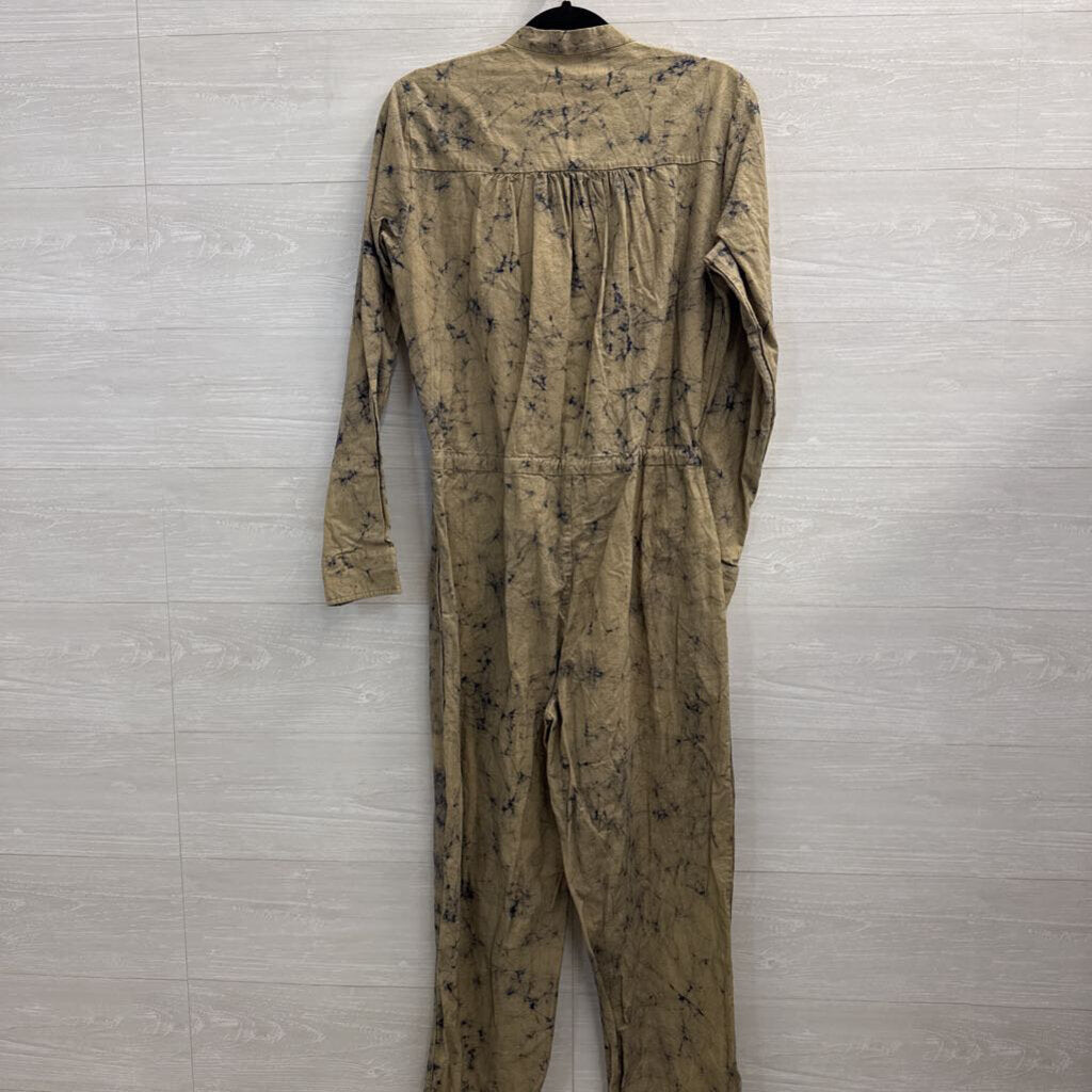 Matta Brown/ Navy Tie Dye Print Long Sleeve Jumpsuit Medium