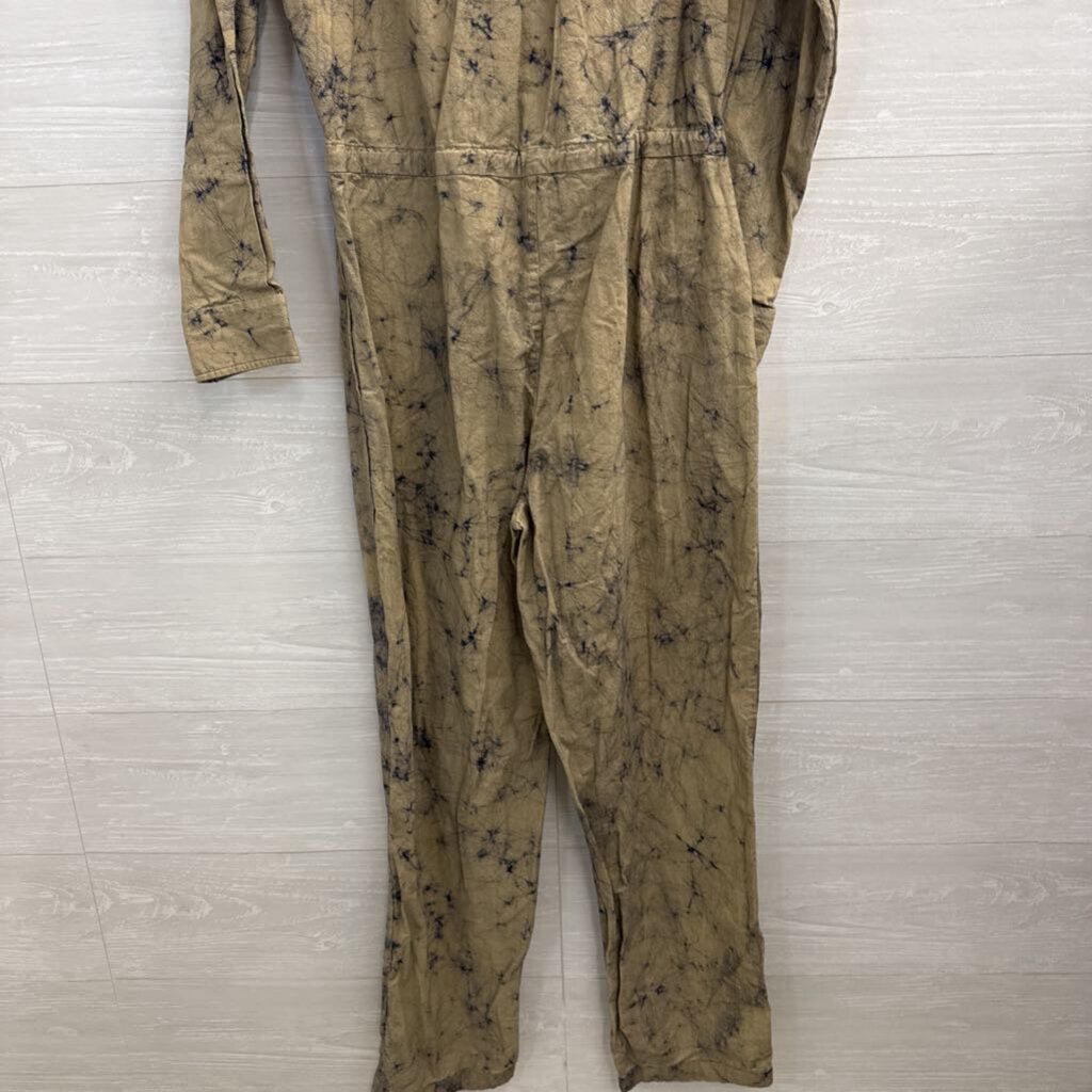Matta Brown/ Navy Tie Dye Print Long Sleeve Jumpsuit Medium