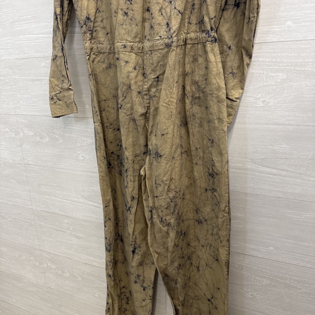 Matta Brown/ Navy Tie Dye Print Long Sleeve Jumpsuit Medium