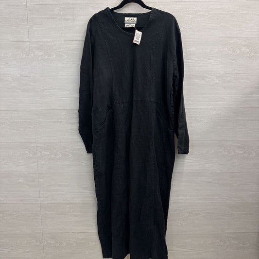 Flax Black 100% Linen Long Sleeve Maxi Dress Medium