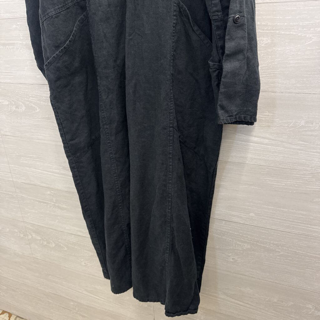 Flax Black 100% Linen Long Sleeve Maxi Dress Medium