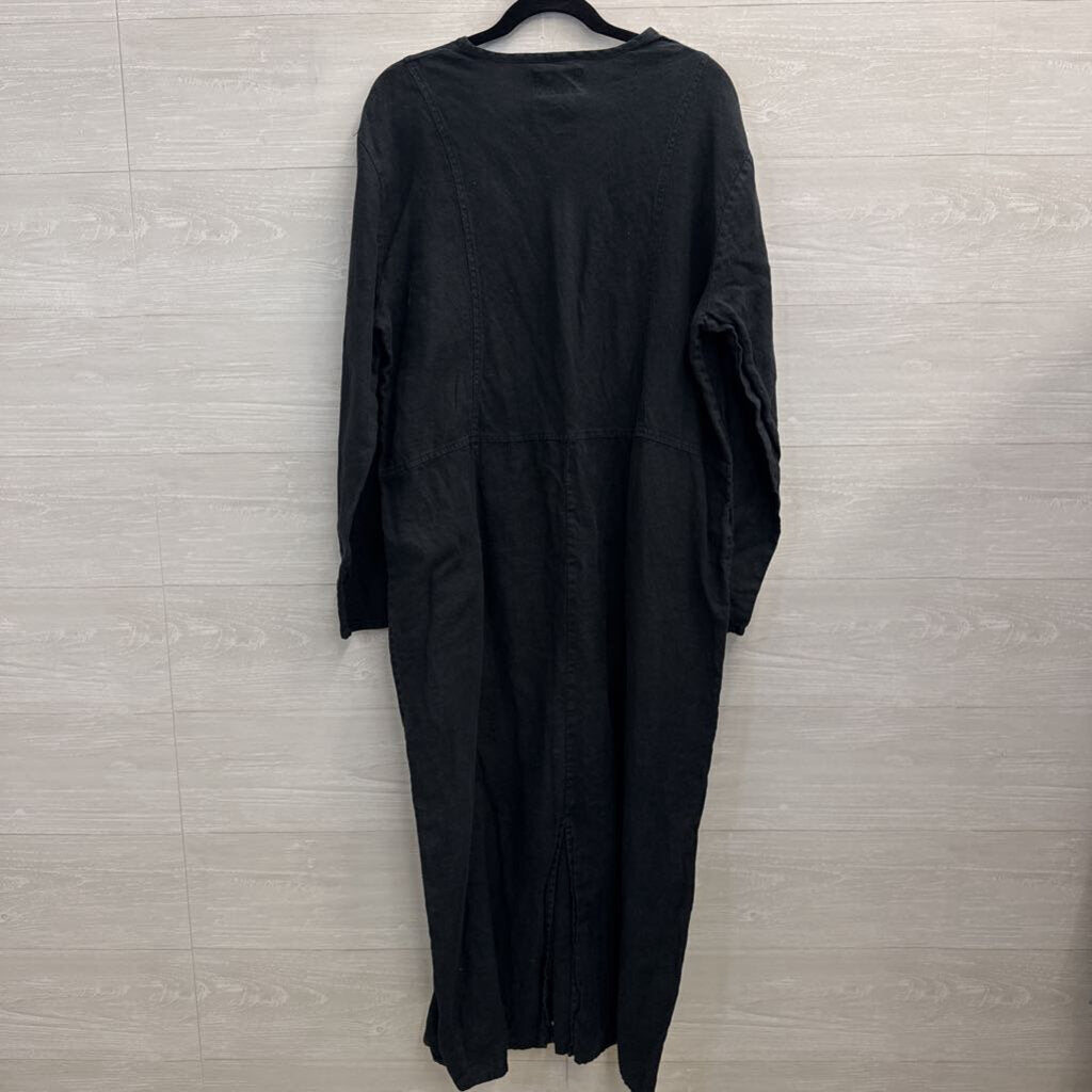 Flax Black 100% Linen Long Sleeve Maxi Dress Medium
