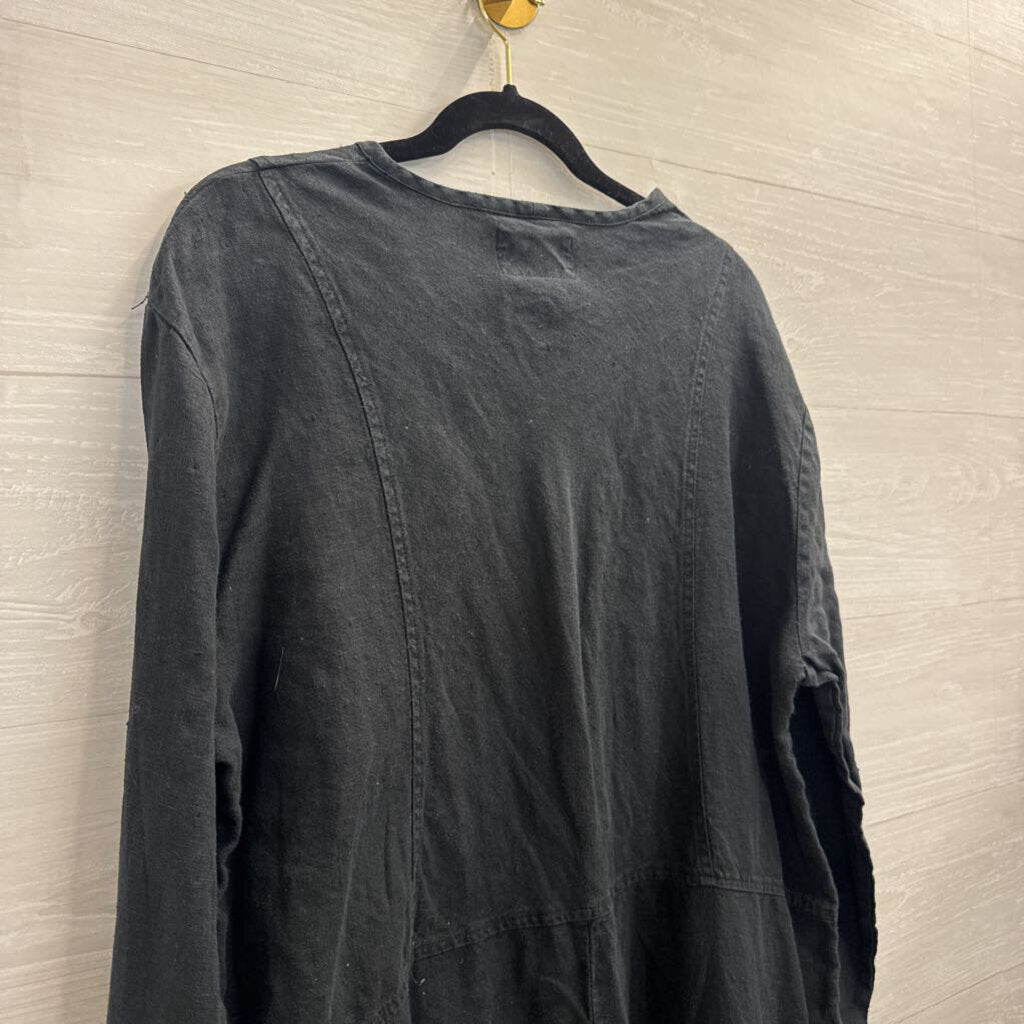 Flax Black 100% Linen Long Sleeve Maxi Dress Medium