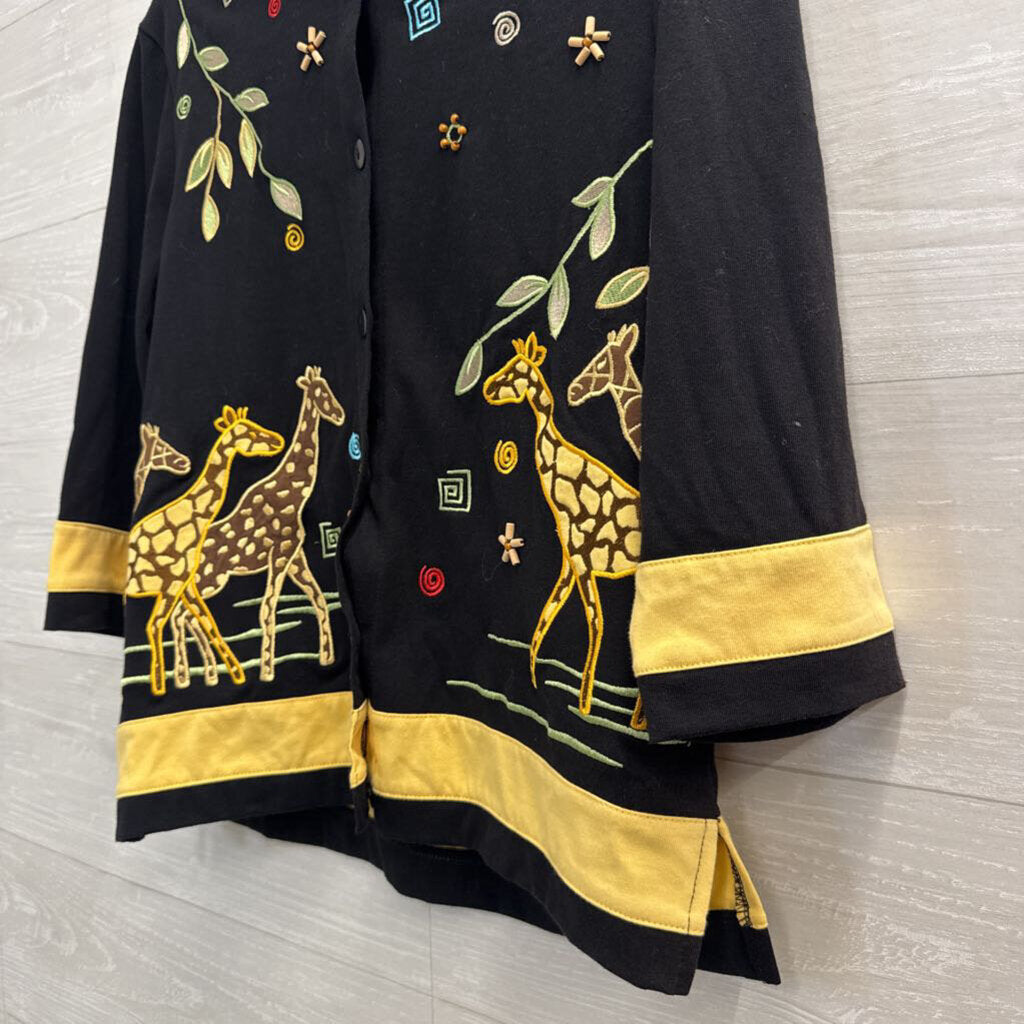 Vintage Onque Casuals Black Embroidered Giraffe Top Small