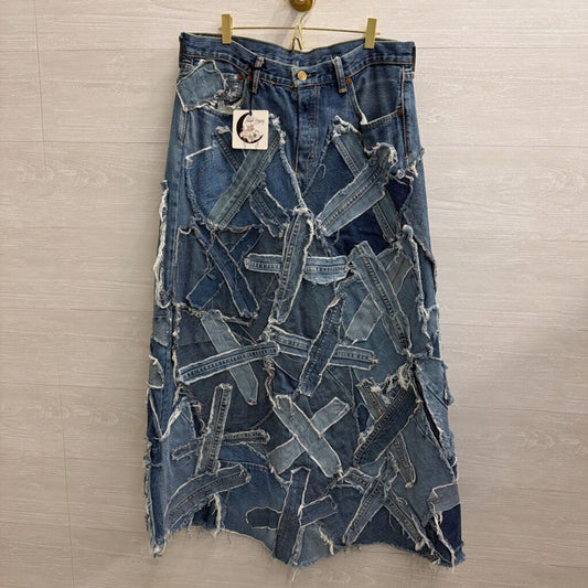 Jaded Gypsy Blue Denim Patched Up Maxi Skirt Large