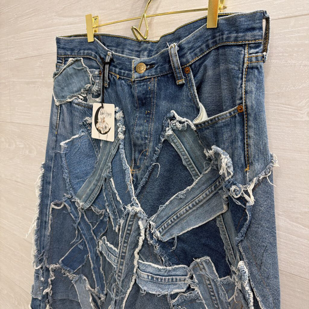 Jaded Gypsy Blue Denim Patched Up Maxi Skirt Large