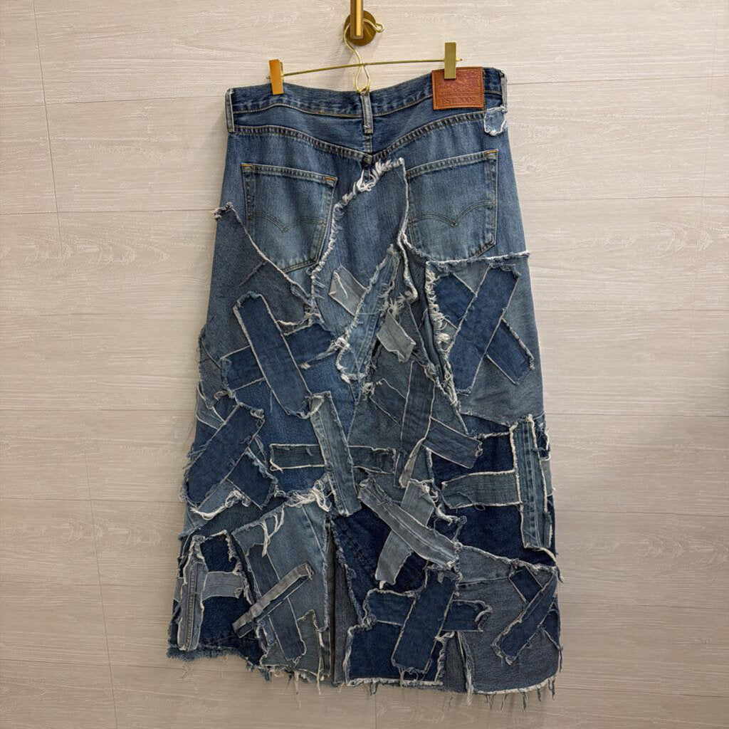 Jaded Gypsy Blue Denim Patched Up Maxi Skirt Large