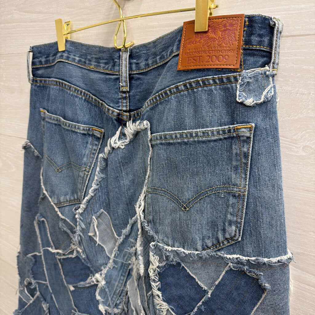 Jaded Gypsy Blue Denim Patched Up Maxi Skirt Large