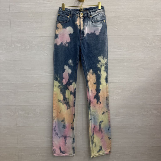 Roberto Cavalli Medium Wash Bleached Tie Dye Jeans 40