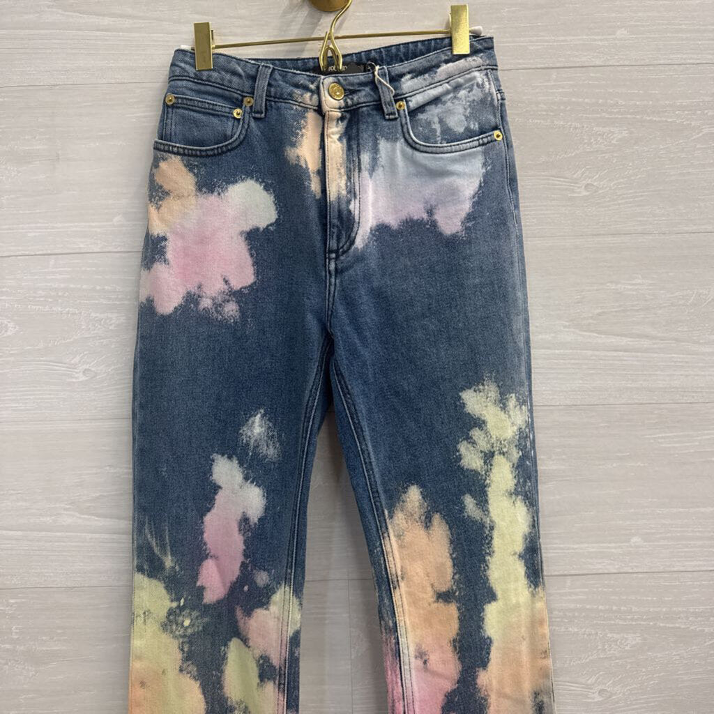 Roberto Cavalli Medium Wash Bleached Tie Dye Jeans 40