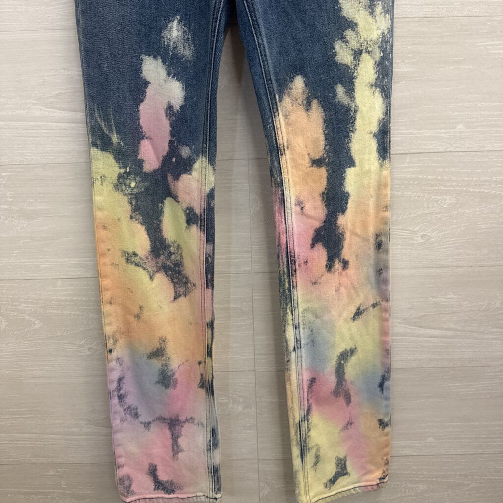 Roberto Cavalli Medium Wash Bleached Tie Dye Jeans 40