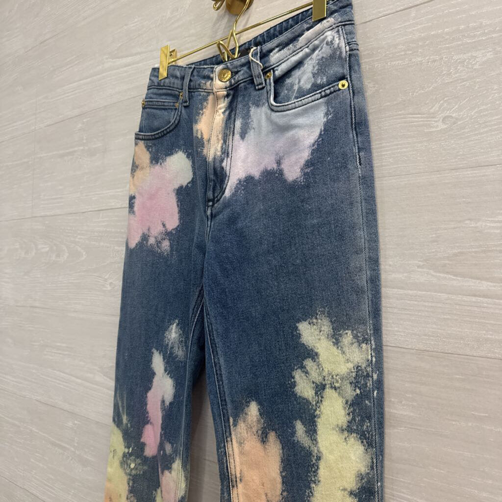 Roberto Cavalli Medium Wash Bleached Tie Dye Jeans 40