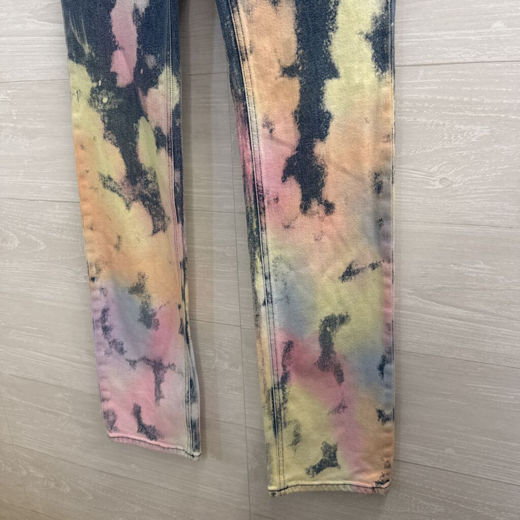 Roberto Cavalli Medium Wash Bleached Tie Dye Jeans 40