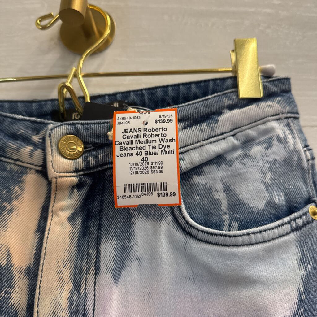 Roberto Cavalli Medium Wash Bleached Tie Dye Jeans 40