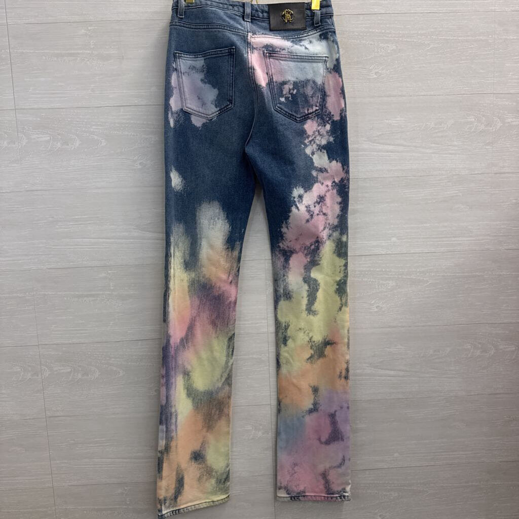 Roberto Cavalli Medium Wash Bleached Tie Dye Jeans 40