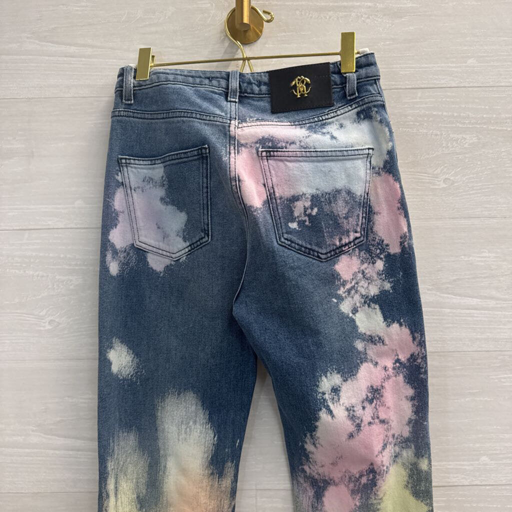 Roberto Cavalli Medium Wash Bleached Tie Dye Jeans 40