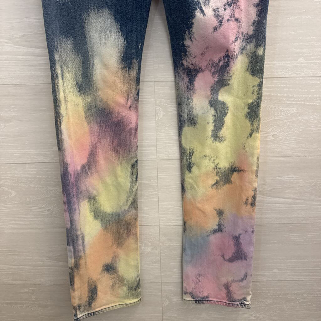 Roberto Cavalli Medium Wash Bleached Tie Dye Jeans 40