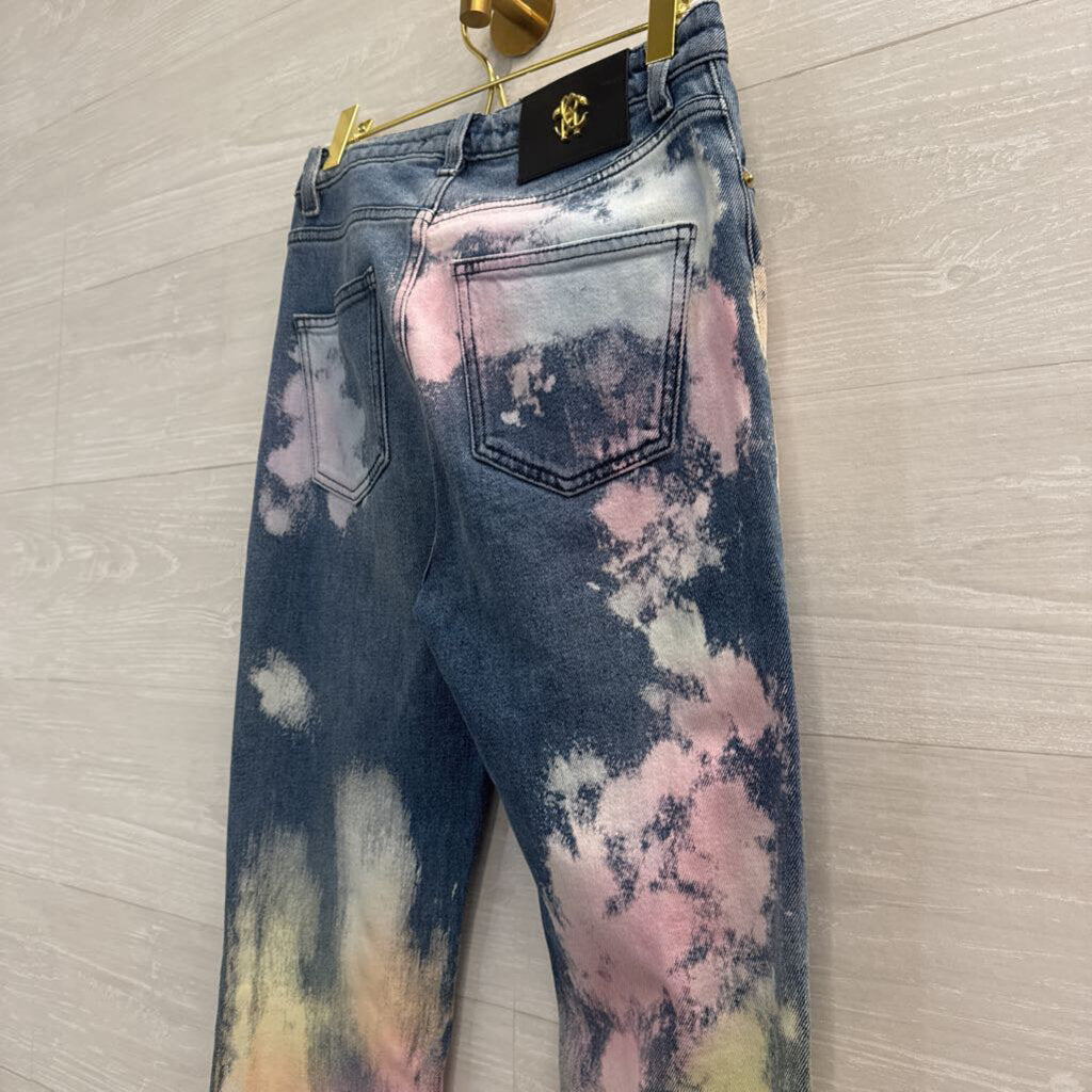 Roberto Cavalli Medium Wash Bleached Tie Dye Jeans 40