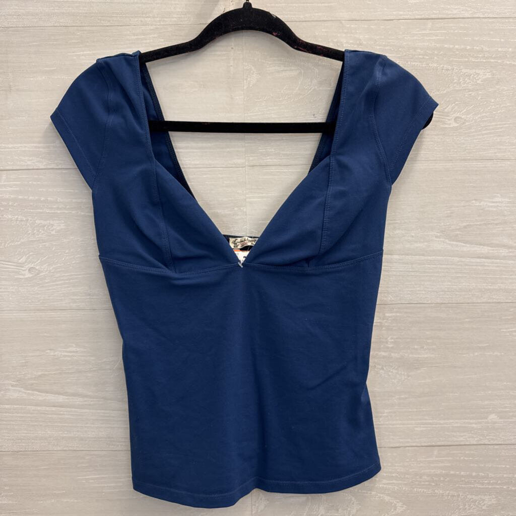 Intimately Free People Blue Short Sleeve V Neck Top Medium