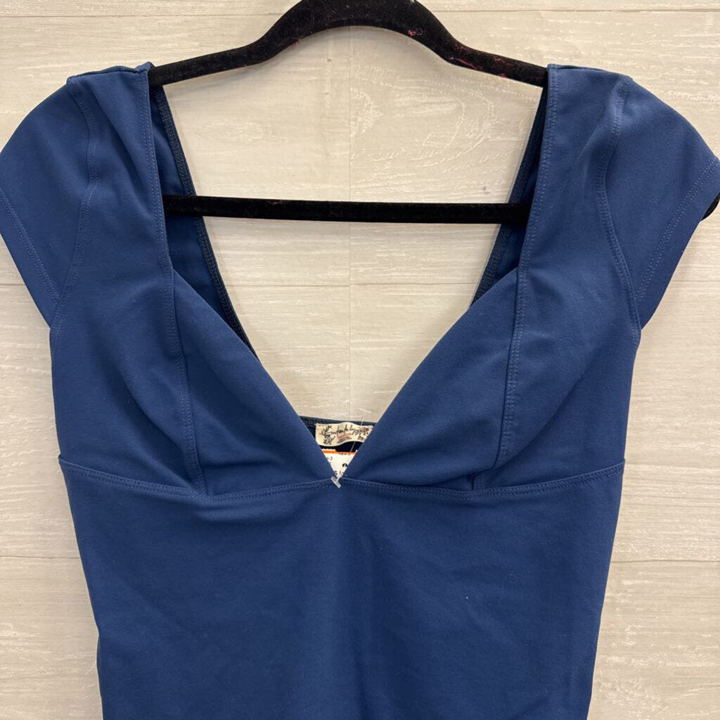 Intimately Free People Blue Short Sleeve V Neck Top Medium