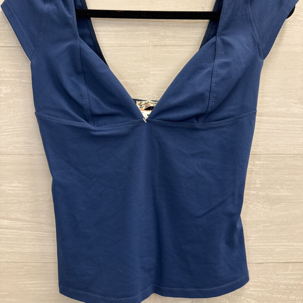 Intimately Free People Blue Short Sleeve V Neck Top Medium