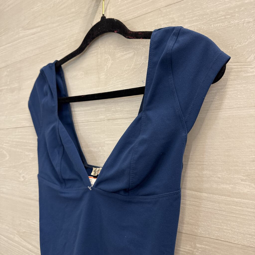 Intimately Free People Blue Short Sleeve V Neck Top Medium