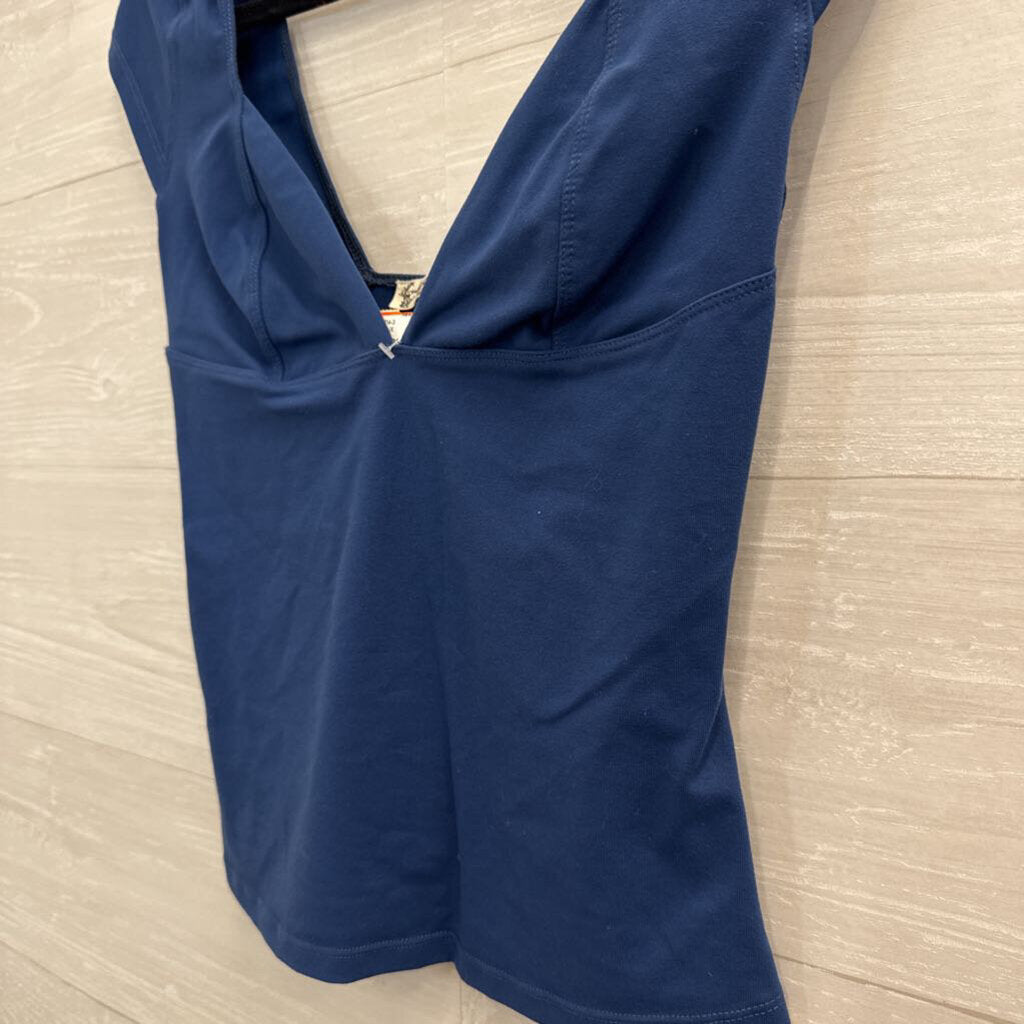 Intimately Free People Blue Short Sleeve V Neck Top Medium