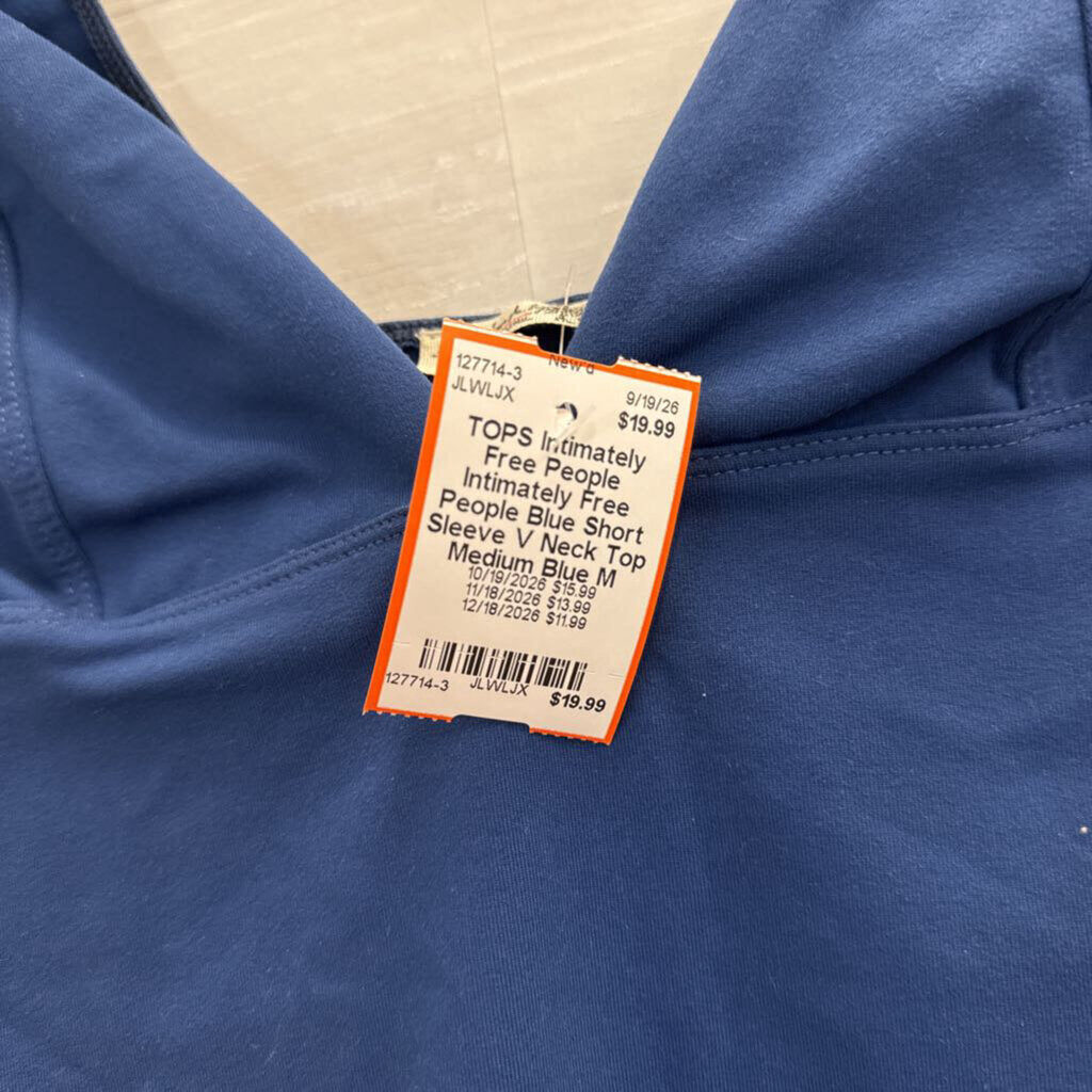 Intimately Free People Blue Short Sleeve V Neck Top Medium