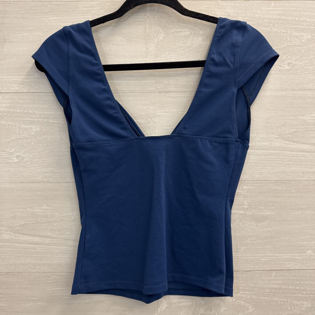 Intimately Free People Blue Short Sleeve V Neck Top Medium